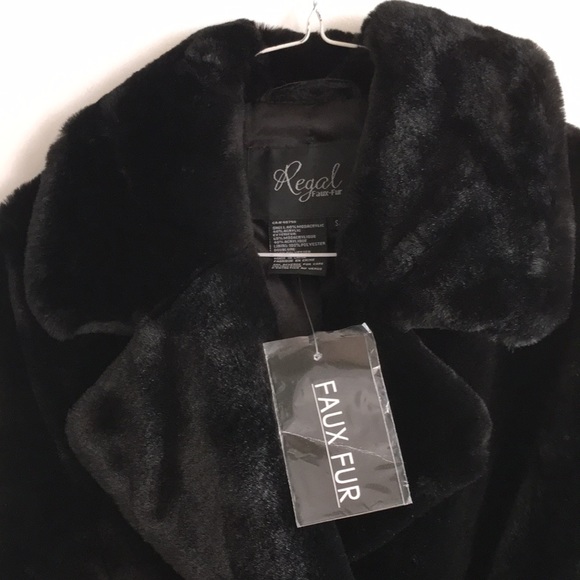 NWT faux fur black coat with belt size small - Picture 3 of 7
